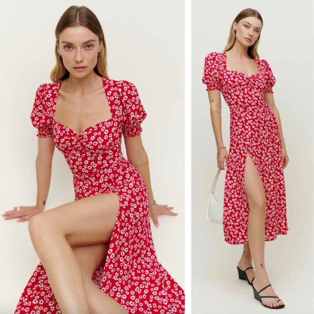 Reformation Red Floral Midi Dress